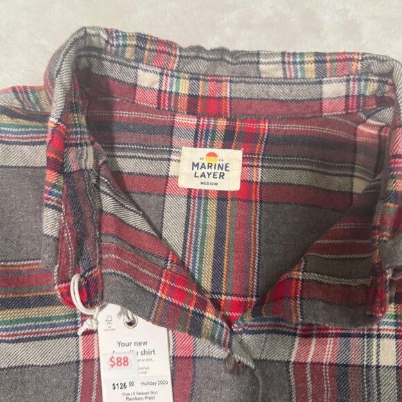 Marine Layer Viola LS relaxed rainbow Plaid Button-Up Long-Sleeve Shirt medium - Picture 6 of 14